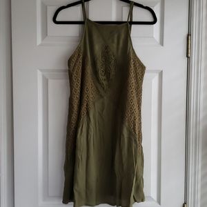 Olive High Neck Eyelet Design Dress